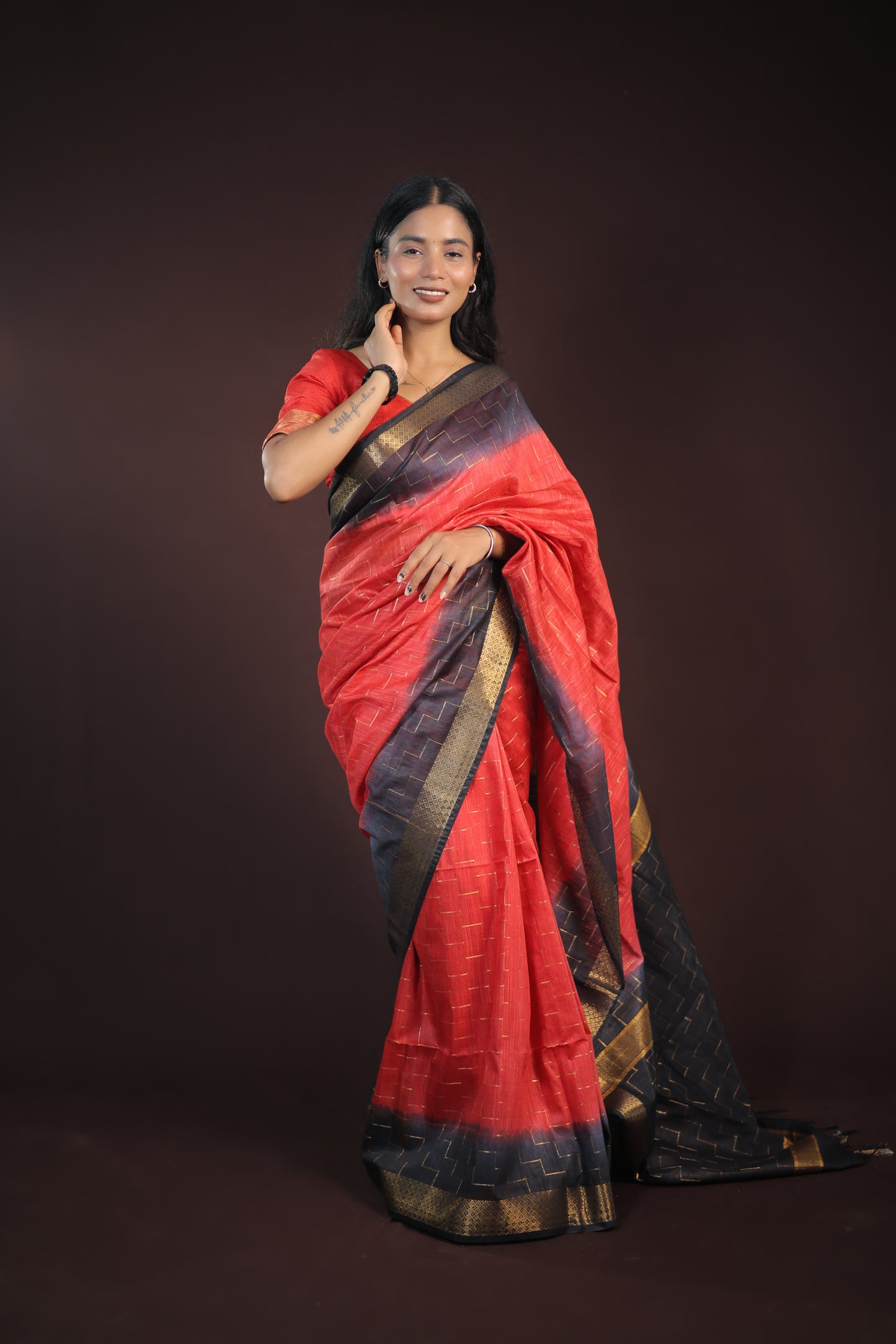 Festive Red Saree with zari border