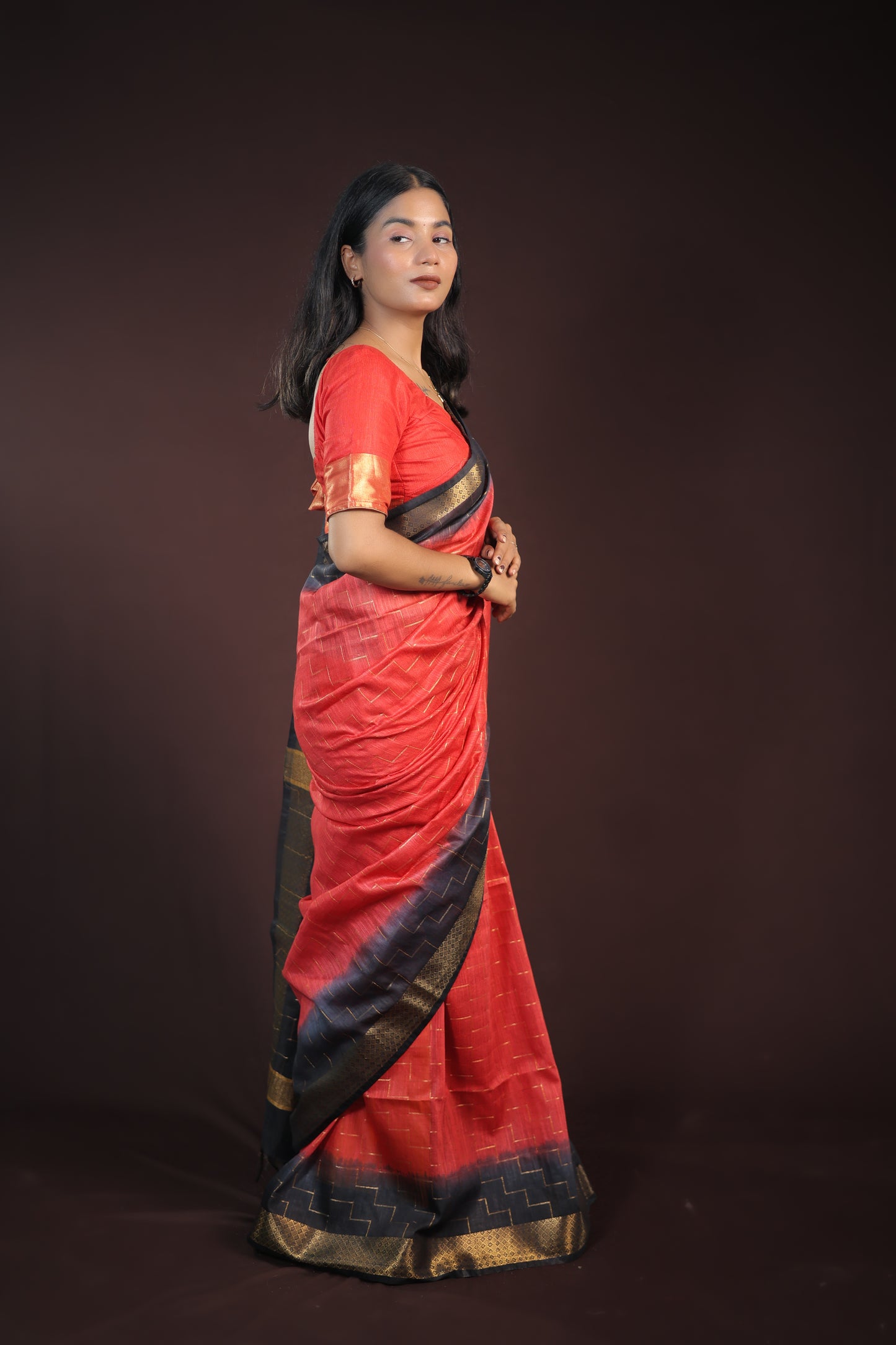 Festive Red Saree with zari border