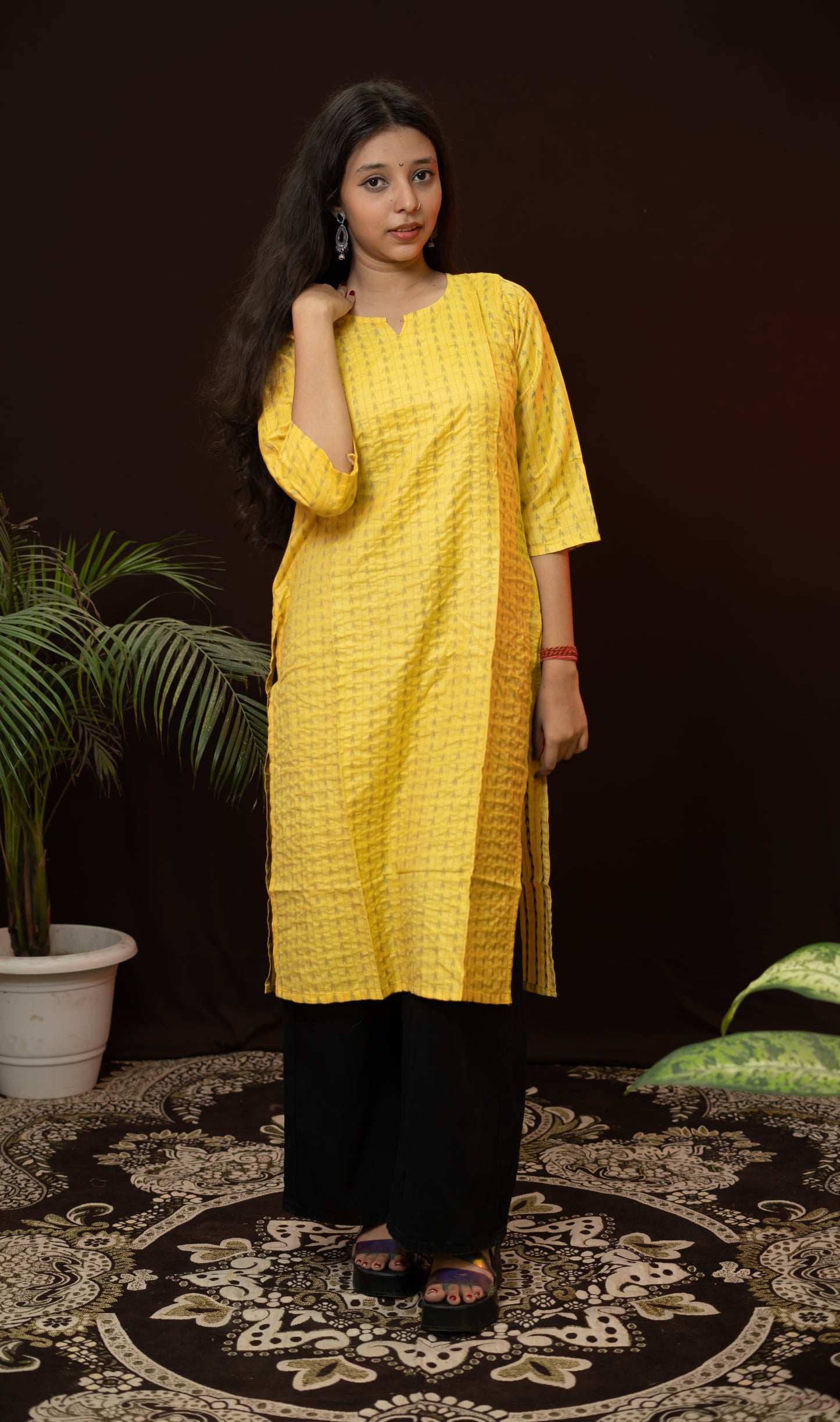 Printed designer yellow kurti