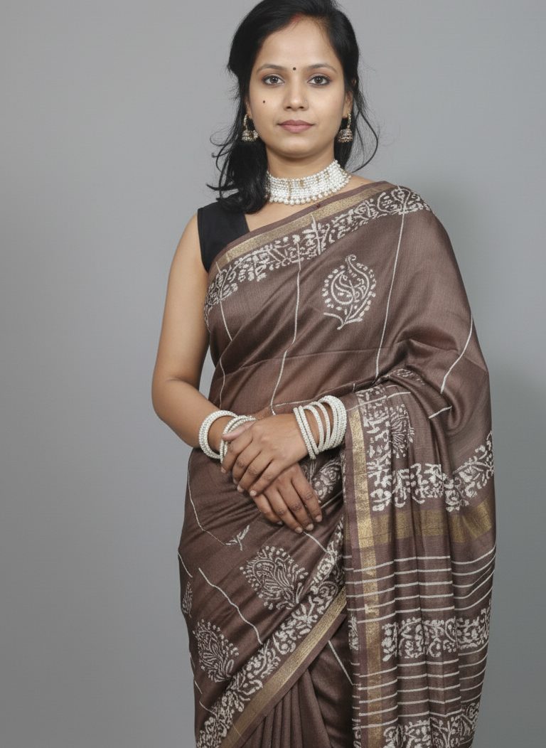 printed brown color in white floral pattern