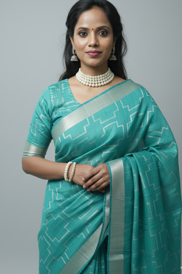 Green with silver sari work Festive wear saree