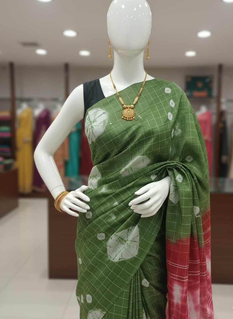 Green and pink with bandhani print saree
