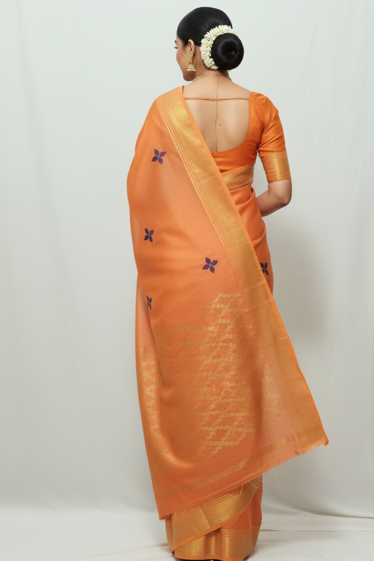 Embroidered festive orange color with zari work
