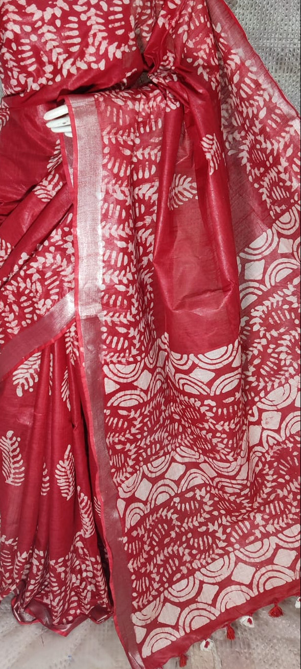 Red color printed Saree
