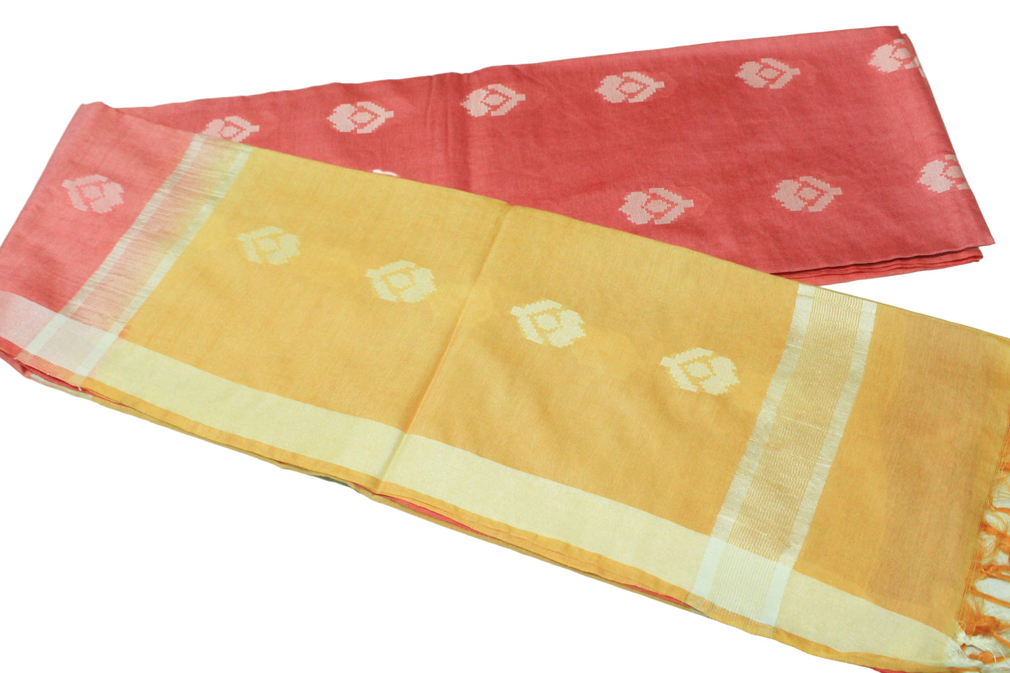 Resam buta small border silk festive wear red & yellow color Saree