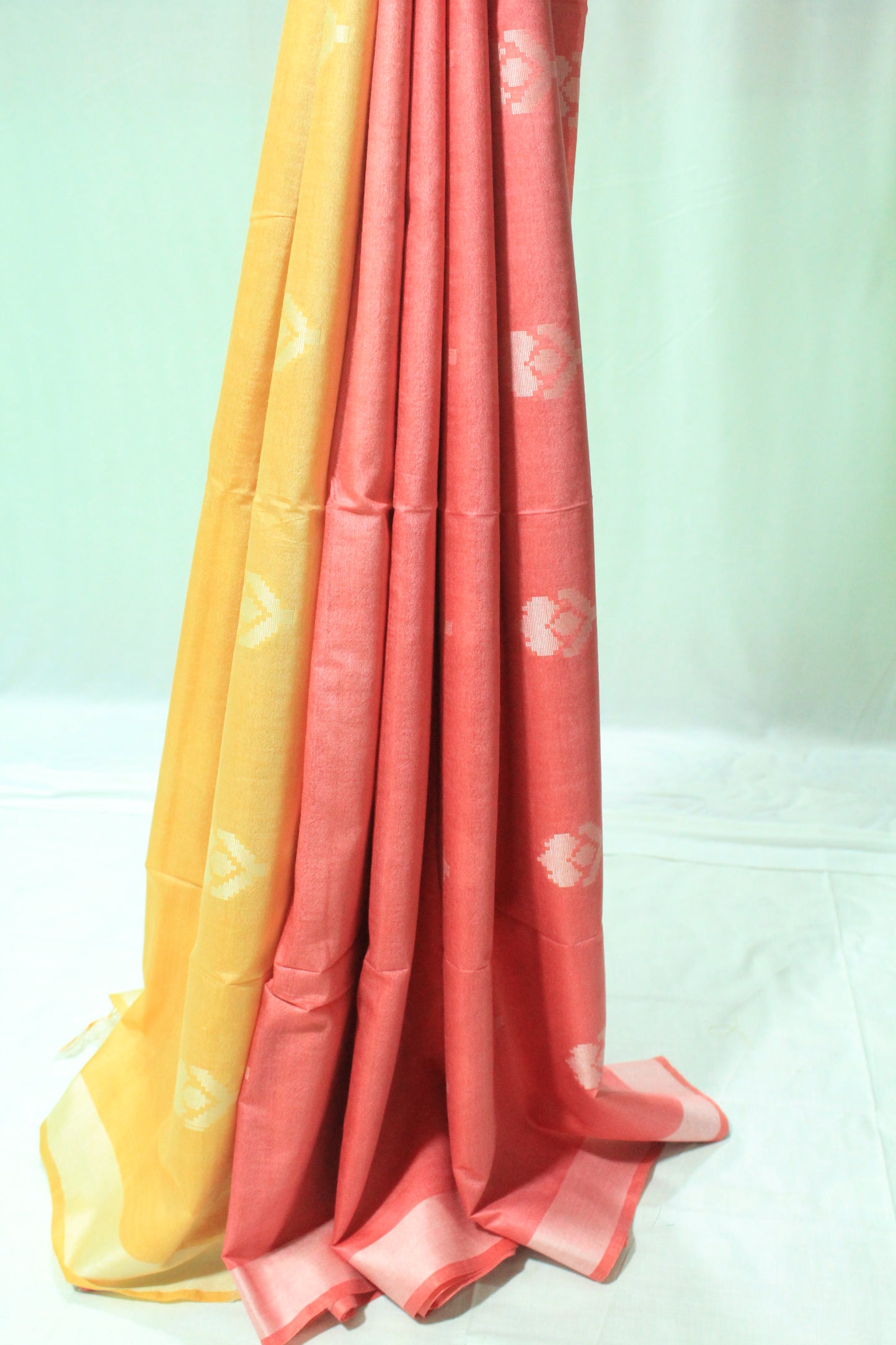 Resam buta small border silk festive wear red & yellow color Saree