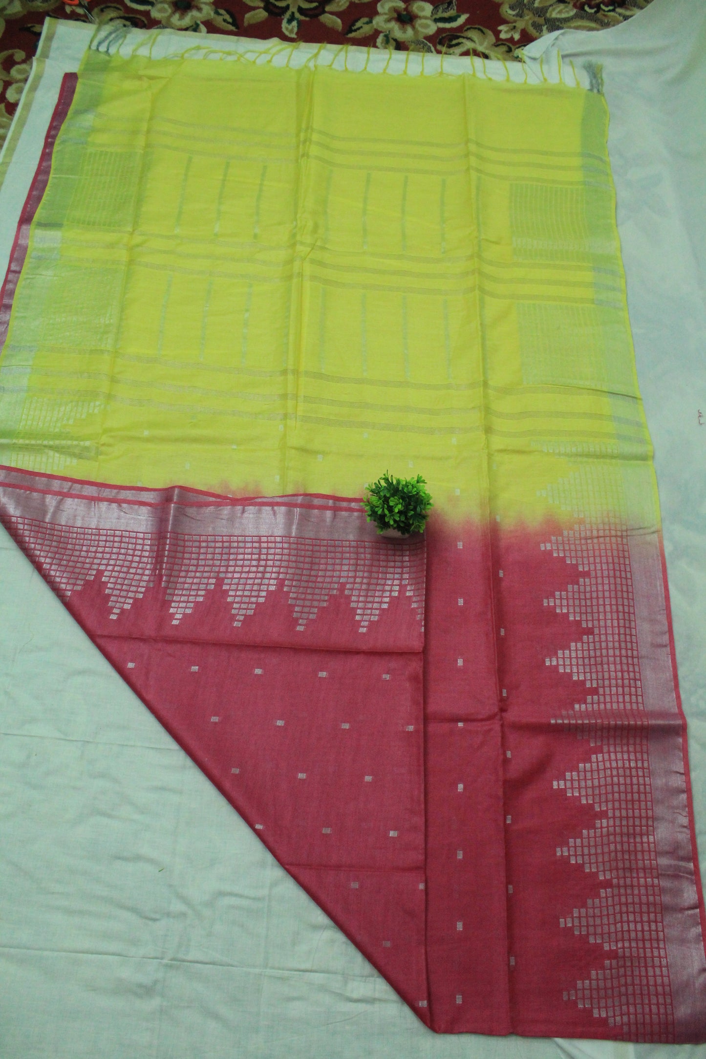 silver buta temple border Hankota silk bhagalpuri