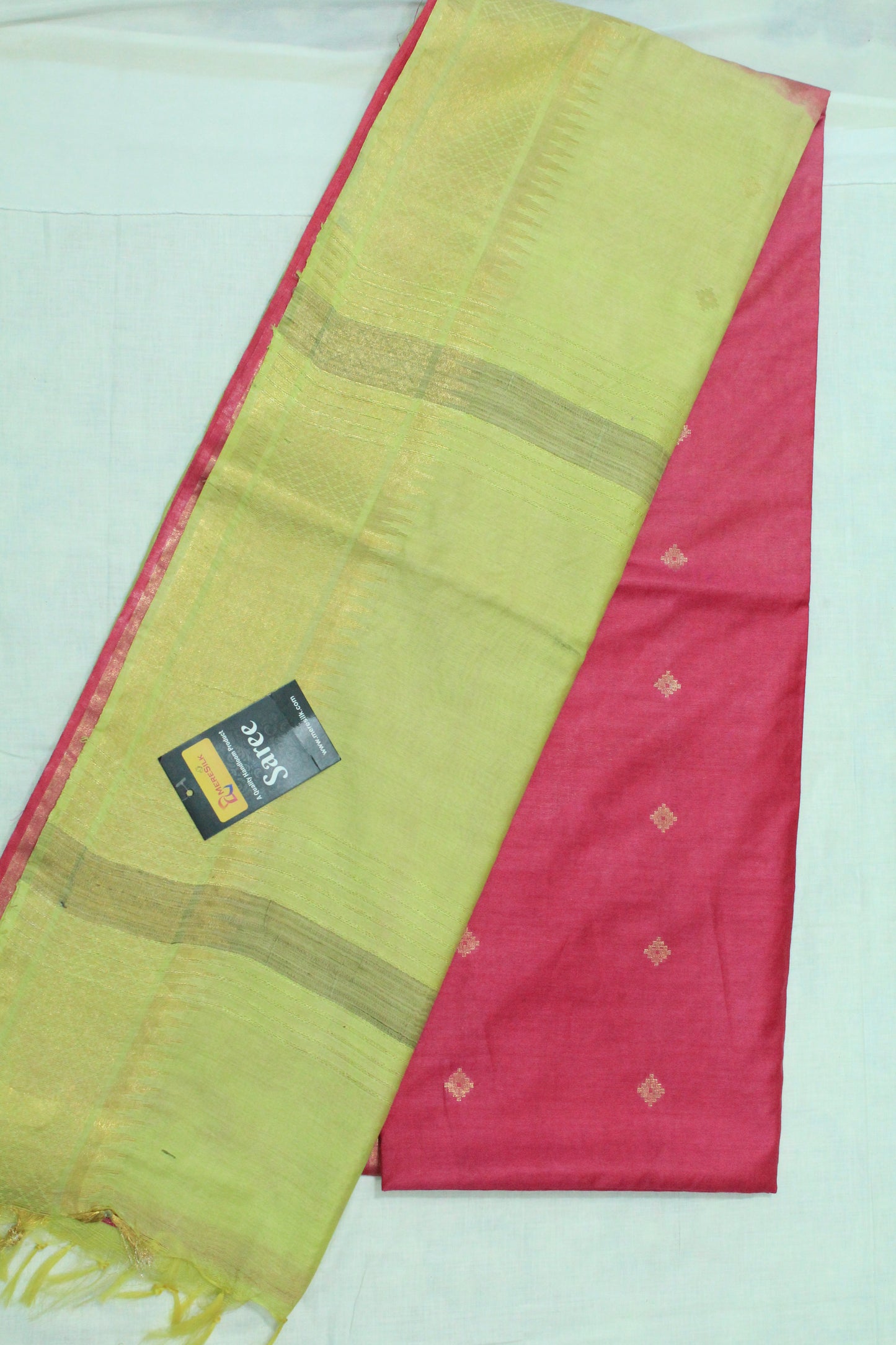 golden zari buta temple in red color silk Saree