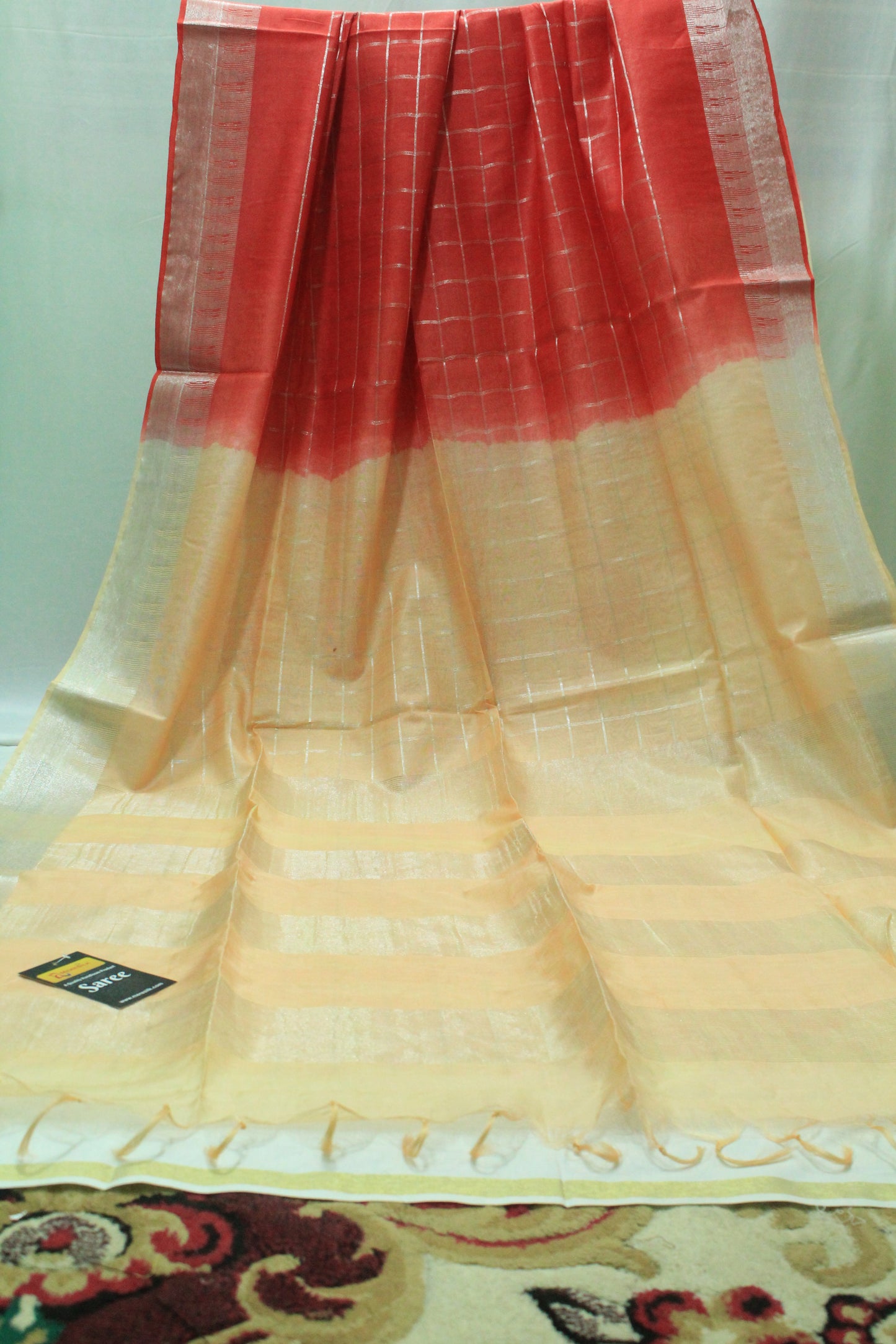 Check body silver design border Handloom jute silk Saree