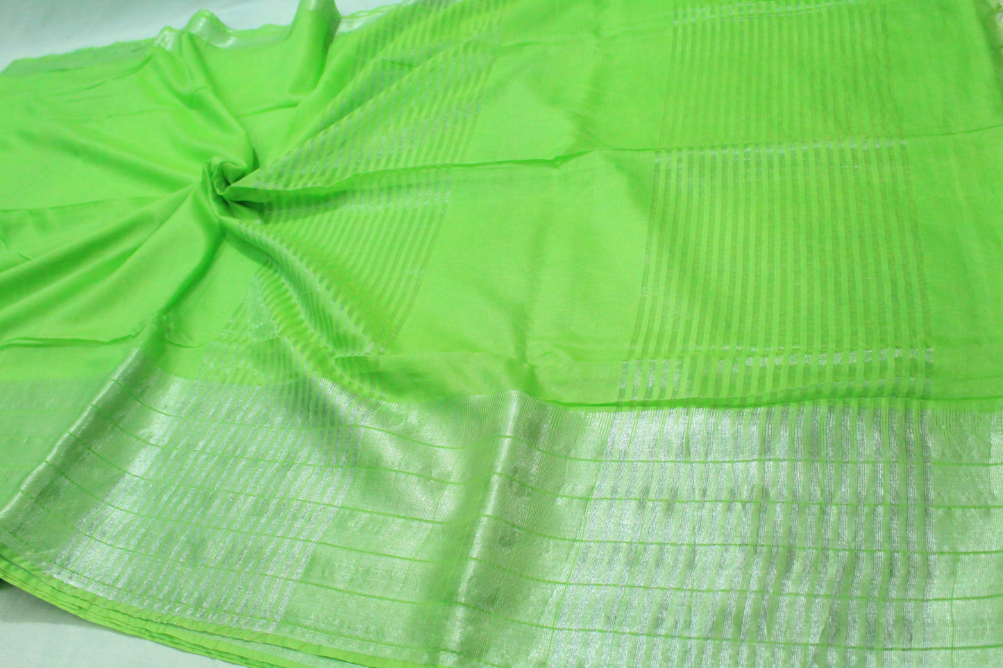 Silver zari border Handloom doby silk Saree