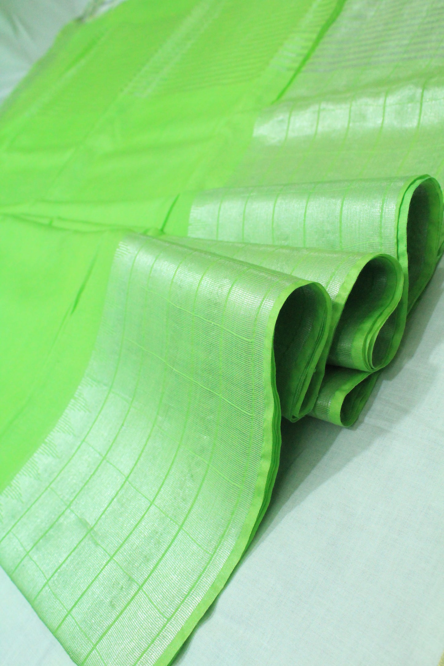 Silver zari border Handloom doby silk green Saree