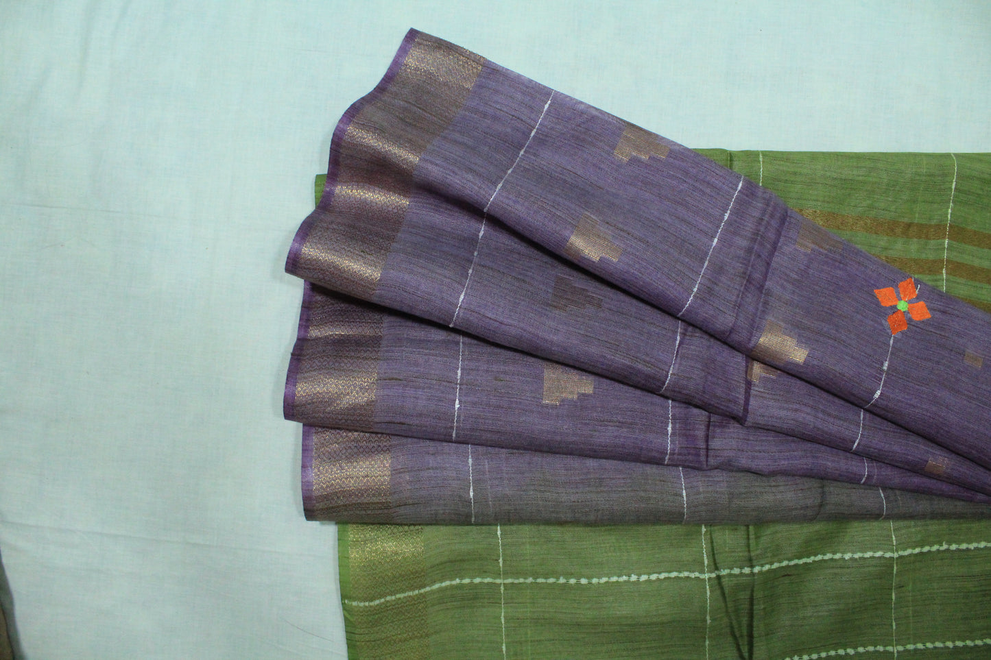 embroidered double shade green saree with zari work