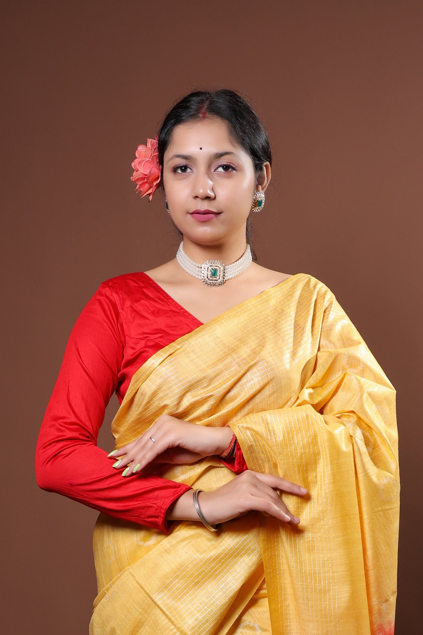 Festive Yellow color saree with gold patterns