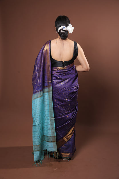 Stripped Double shade zari Dark Blue Saree