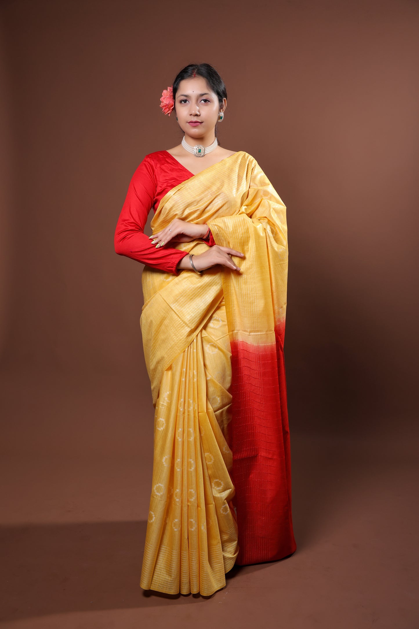 Festive Yellow color saree with gold patterns