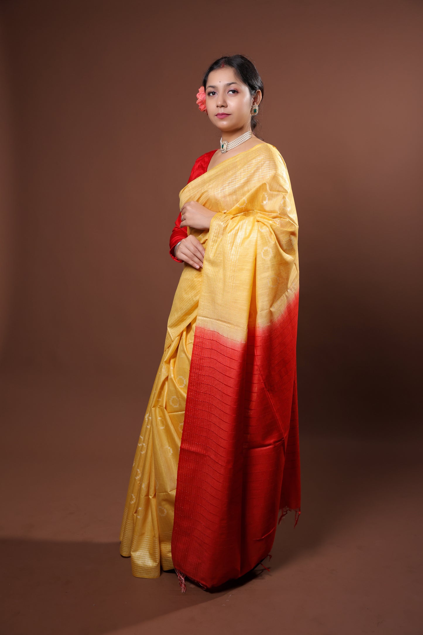 Festive Yellow color saree with gold patterns