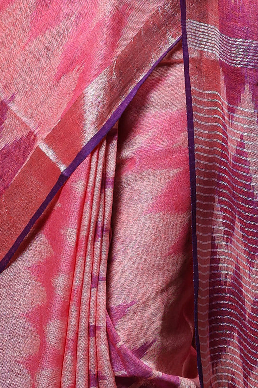 linen Pink Saree ekkat print