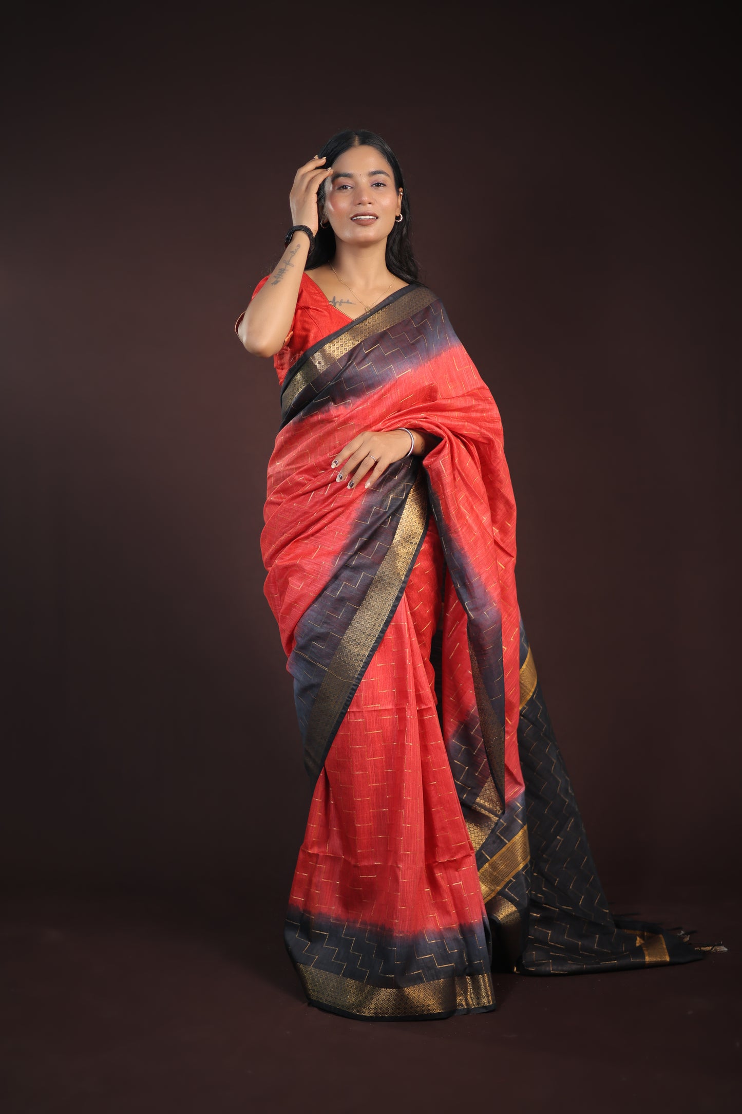Festive Red Saree with zari border