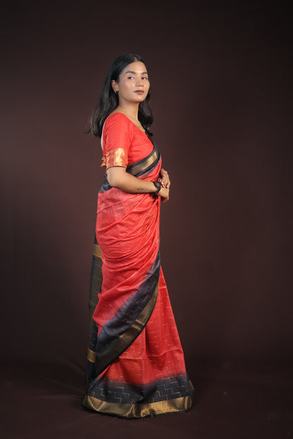 Festive Red Saree with zari border