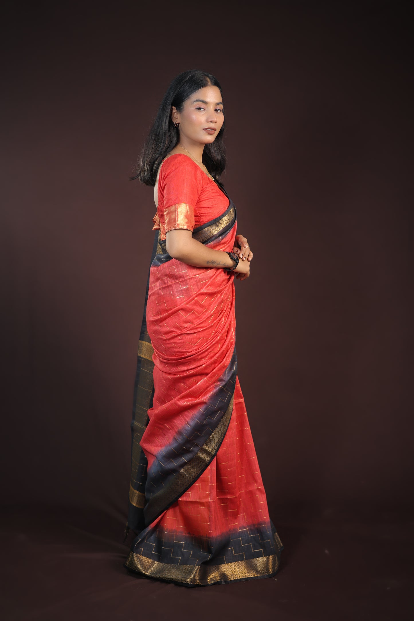 Festive Red Saree with zari border
