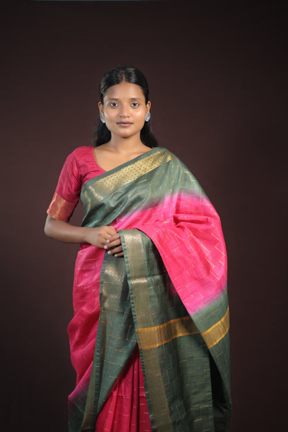 Double shade pink and grey stunning saree with zari border