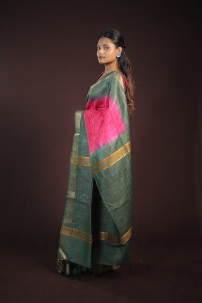 Double shade pink and grey stunning saree with zari border