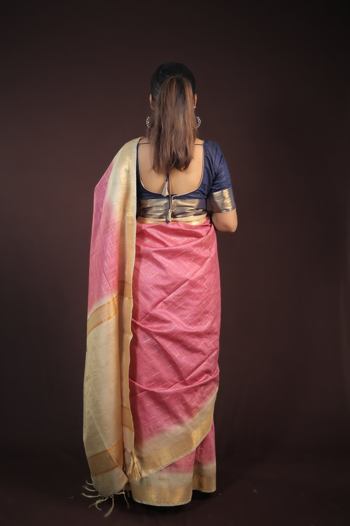 Pink festive Saree with goldern zari border