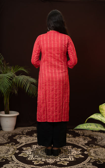 Red Office wear Kurti with collor neck