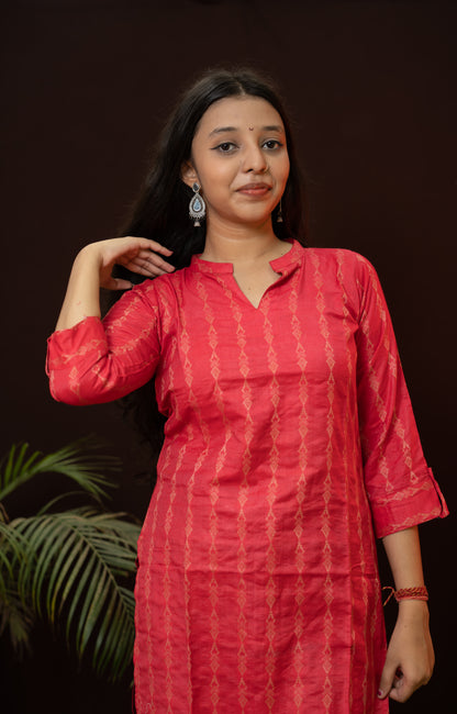Red Office wear Kurti with collor neck