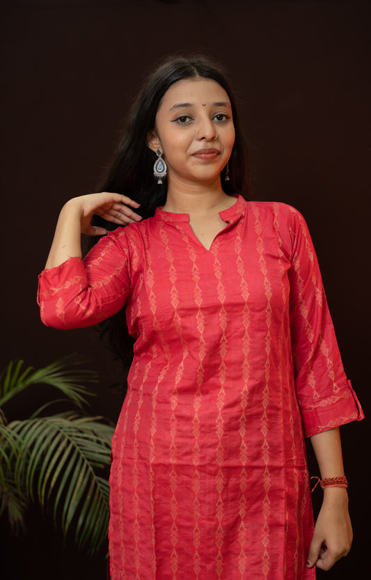 Red Office wear Kurti with collor neck