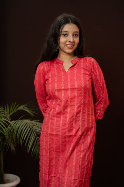 Red Office wear Kurti with collor neck