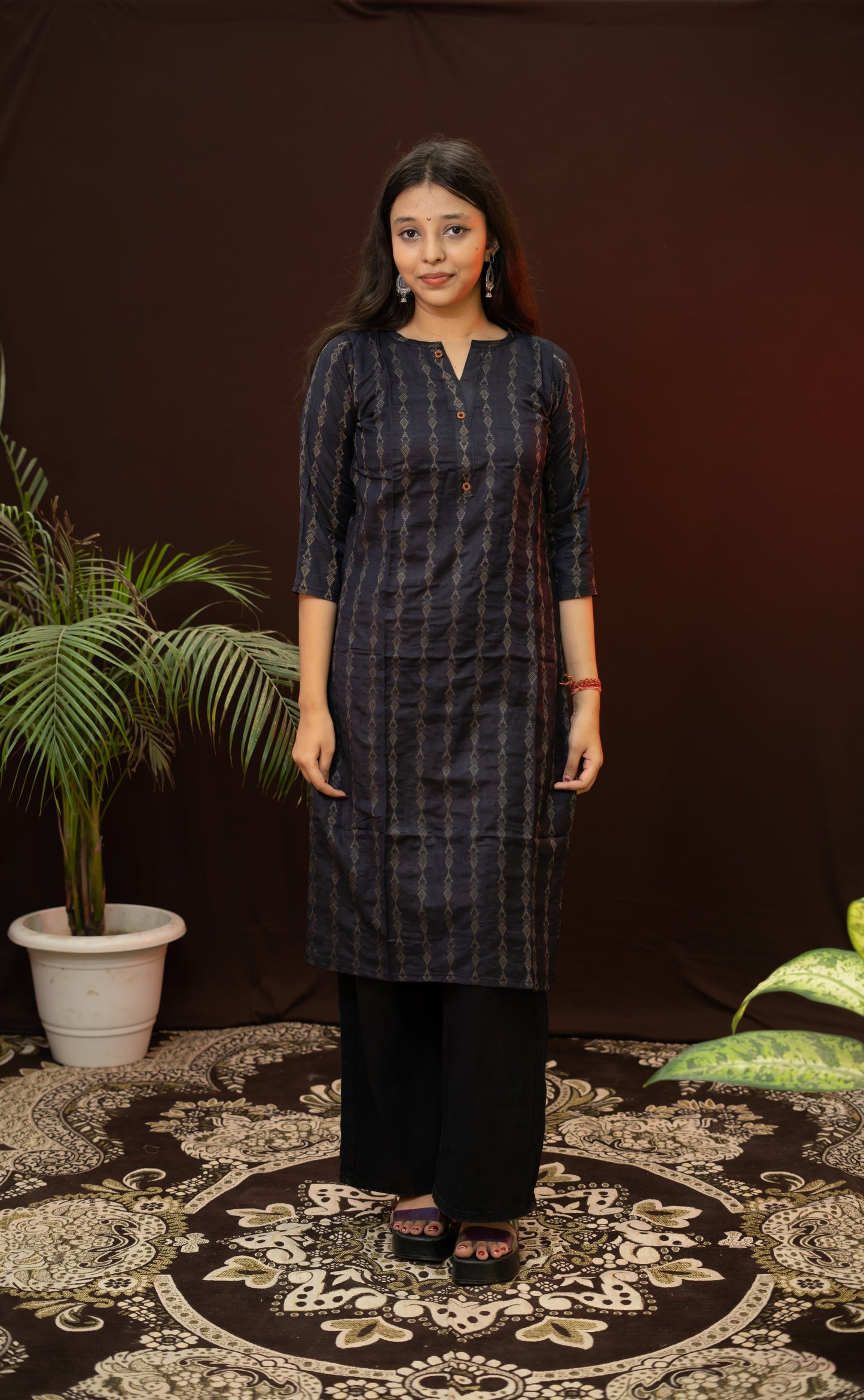 Black Formal Kurti with geomatric design