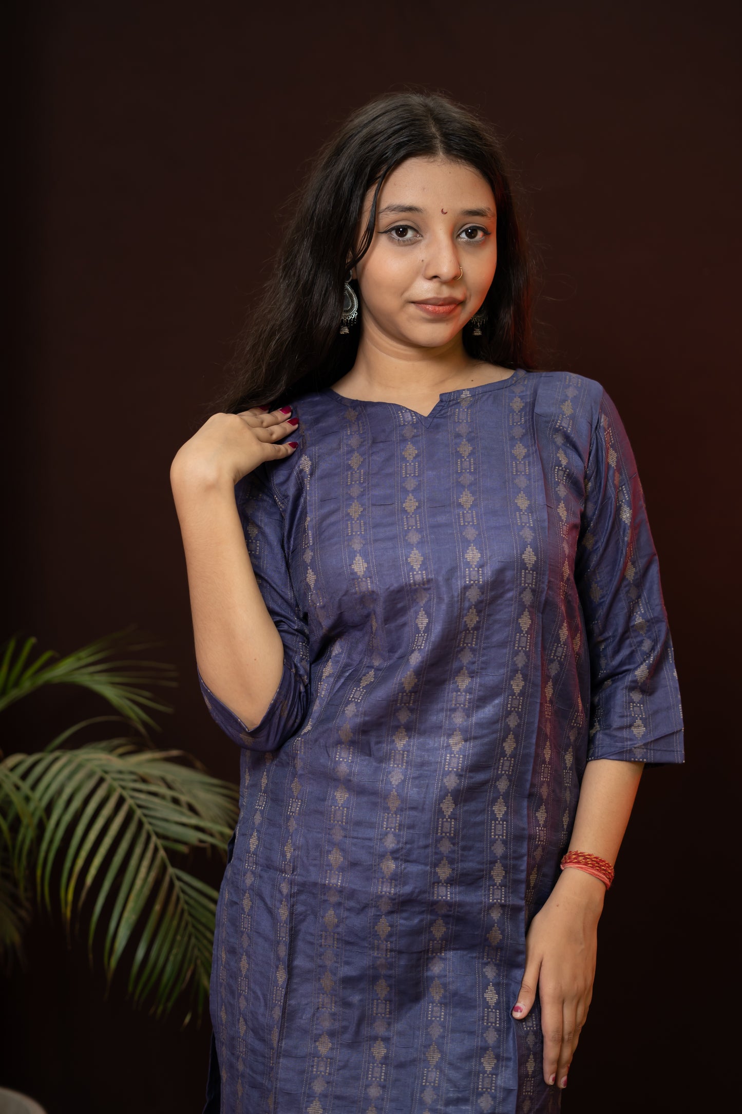 Dark Blue striped Kurti with black pattern
