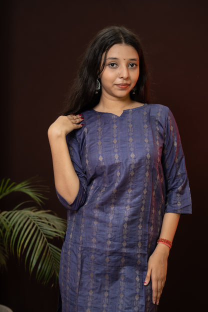 Dark Blue striped Kurti with black pattern