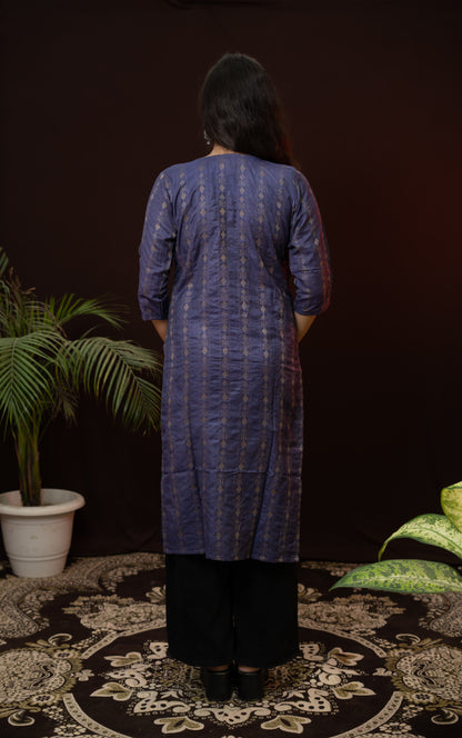 Dark Blue striped Kurti with black pattern
