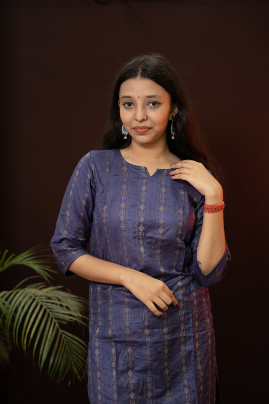 Dark Blue striped Kurti with black pattern