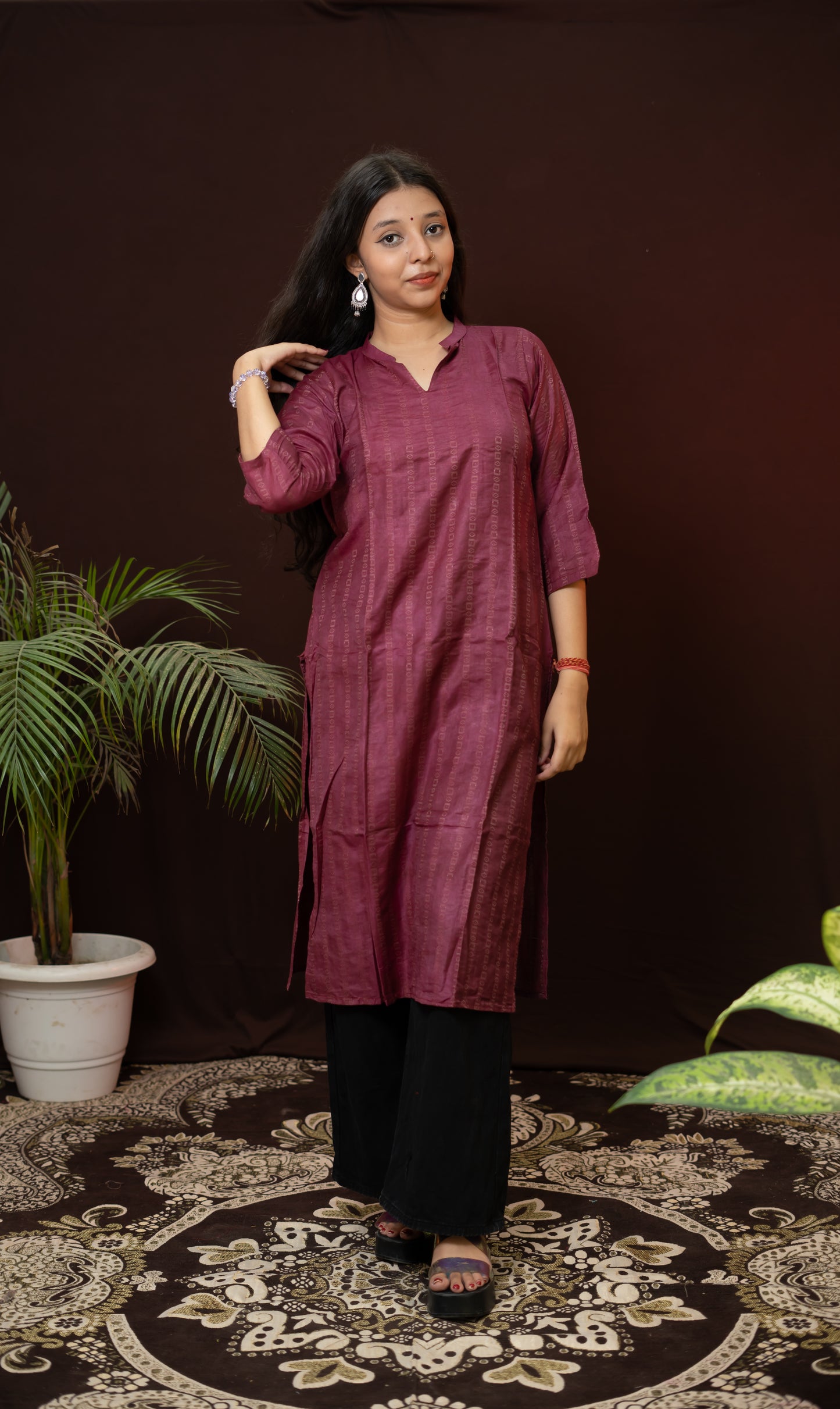Purple Formal wear Kurti with collor neck