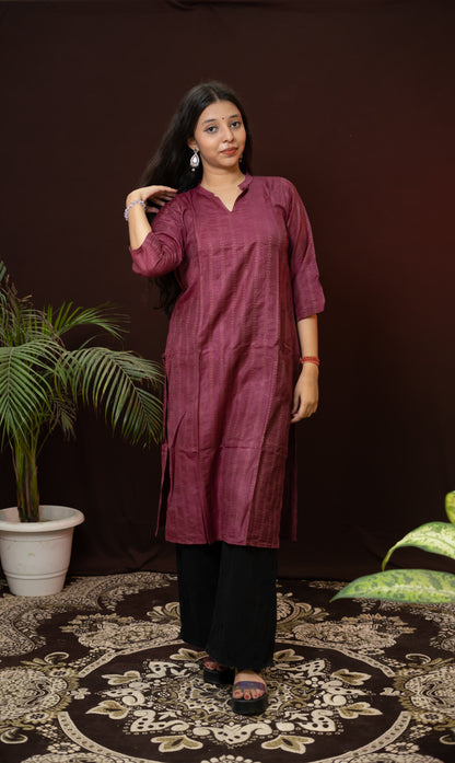 Purple Formal wear Kurti with collor neck