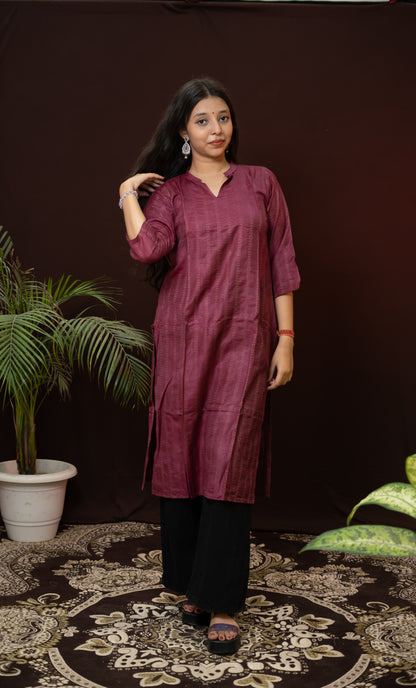 Purple Formal wear Kurti with collor neck