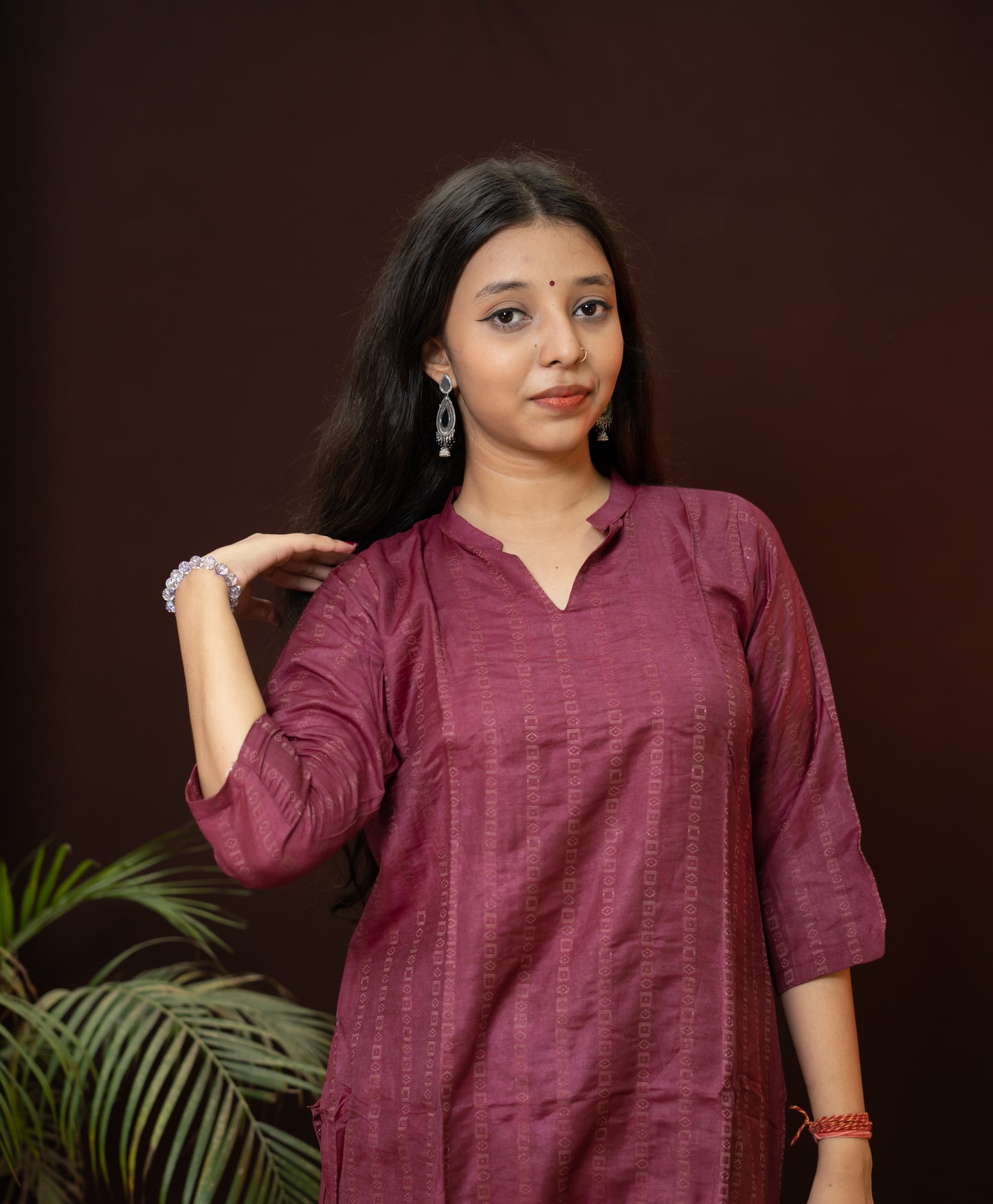 Purple Formal wear Kurti with collor neck