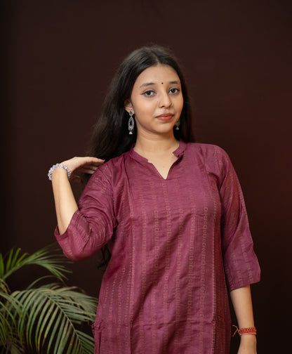 Purple Formal wear Kurti with collor neck