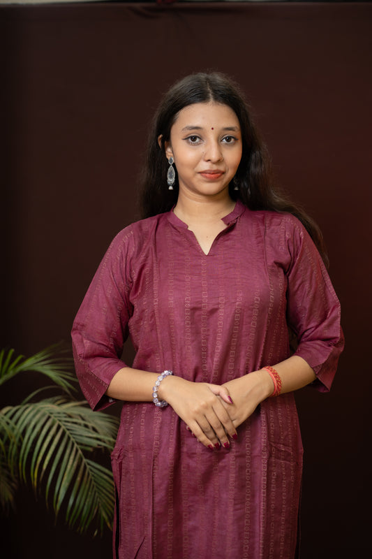 Purple Formal wear Kurti with collor neck