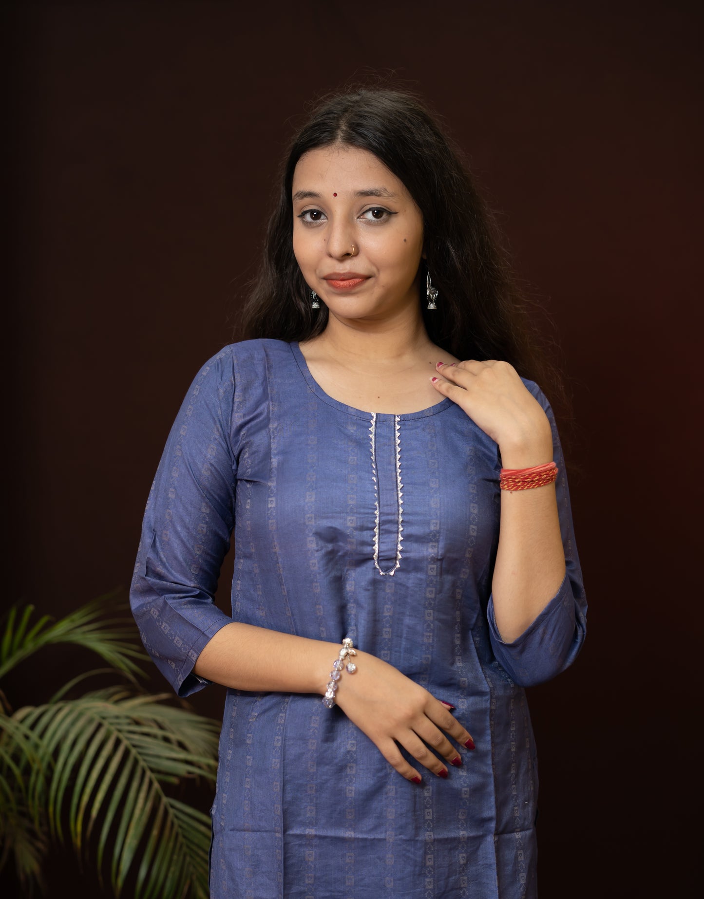 Dark Blue kurti with neck strip