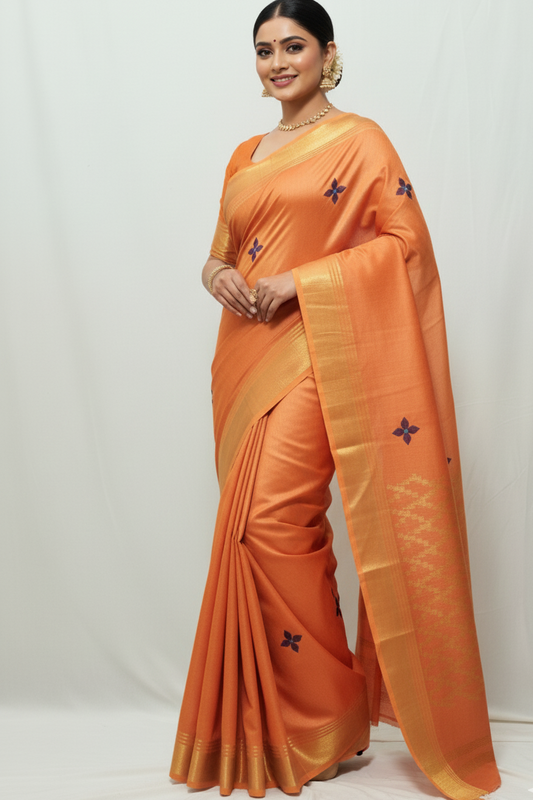 Embroidered festive orange color with zari work