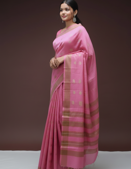 Temple buta without border pink color kota silk Saree