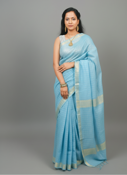 Gold zari  color checkered with border Silk Saree for festive wear