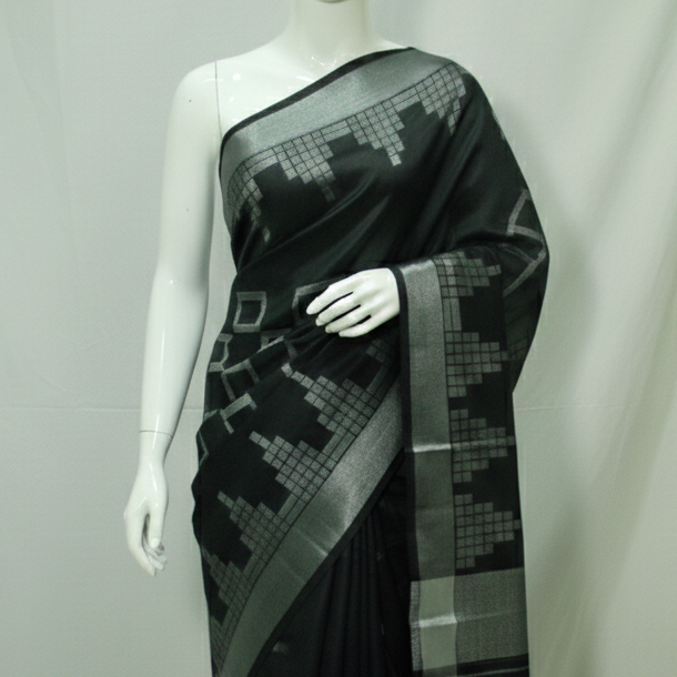 Black Silver zari pattern Silk Saree