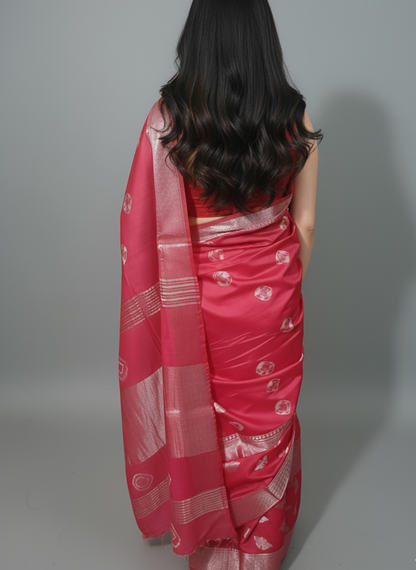 Designer saree with silver zari butterfly and bandhani print