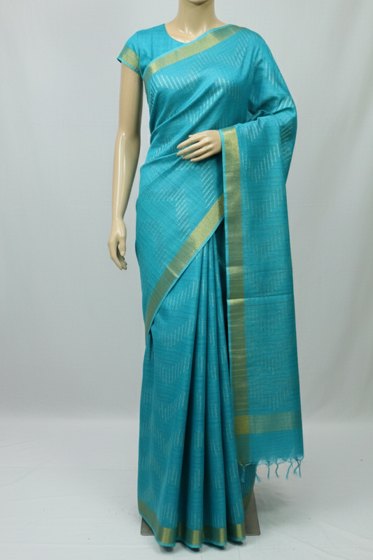 Silk Saree with zari border in sky blue color