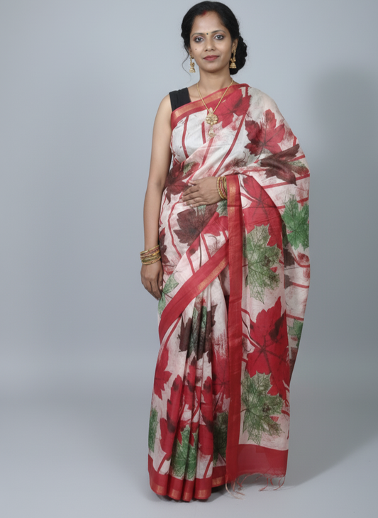 printed saree in floral pattern